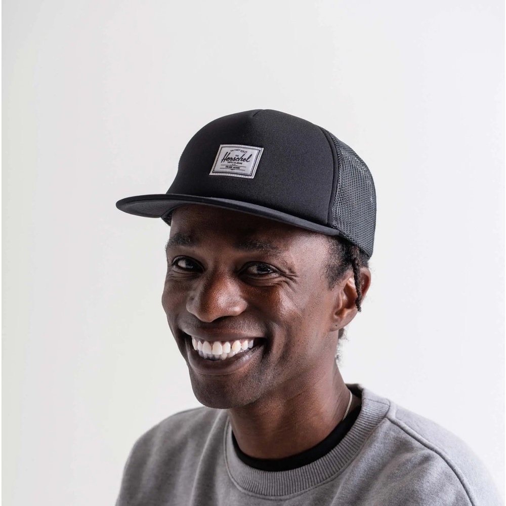 HERSCHEL THE WHALER MESH BACK ADJUSTABLE SNAPBACK CAP HAT BLACK OS NWT